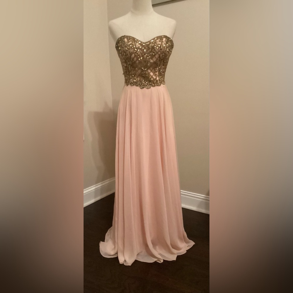 008 Alyce Paris Strapless Dress with Gold Embellishments